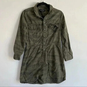 Lucky Brand Camo Military Shirt Dress Olive Green Long Sleeve Button Down S
